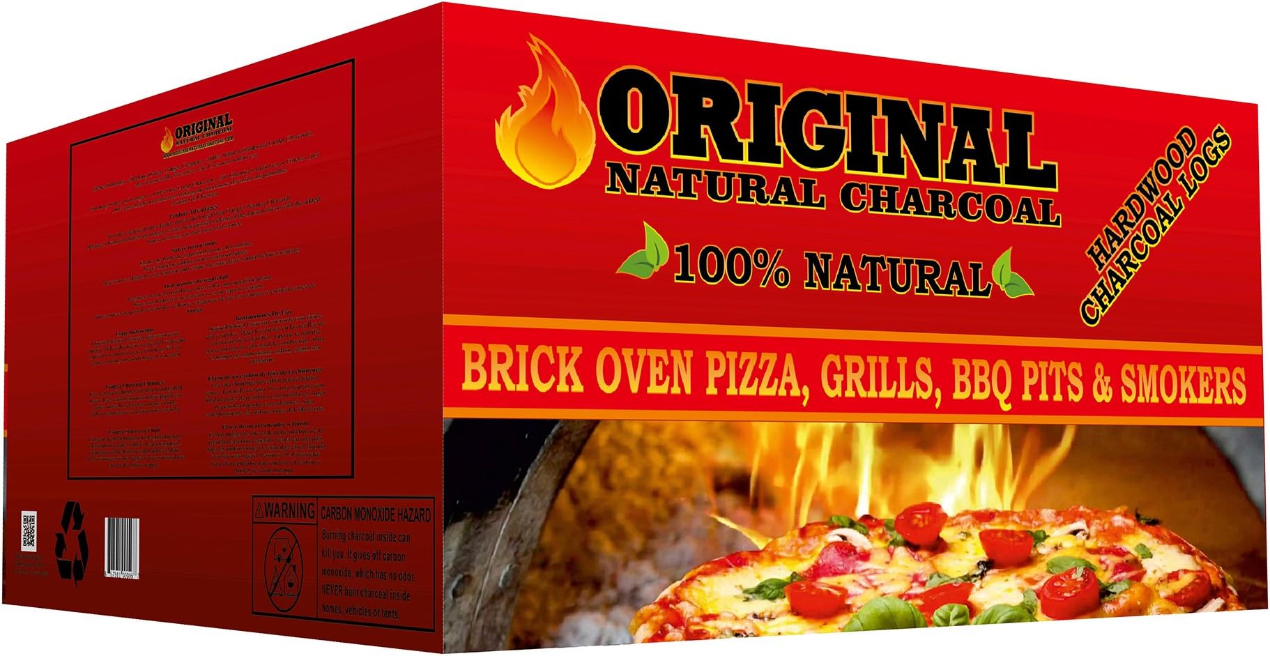 Original Natural Charcoal Charcoal Logs Brick Oven Pizza 100% Hardwood Charcoals - Unique Blend of Apple, Cherry, and Oak Trees - Easy to Light, Burns Long, Low Ash - 12 logs/Box (13.22 lbs)