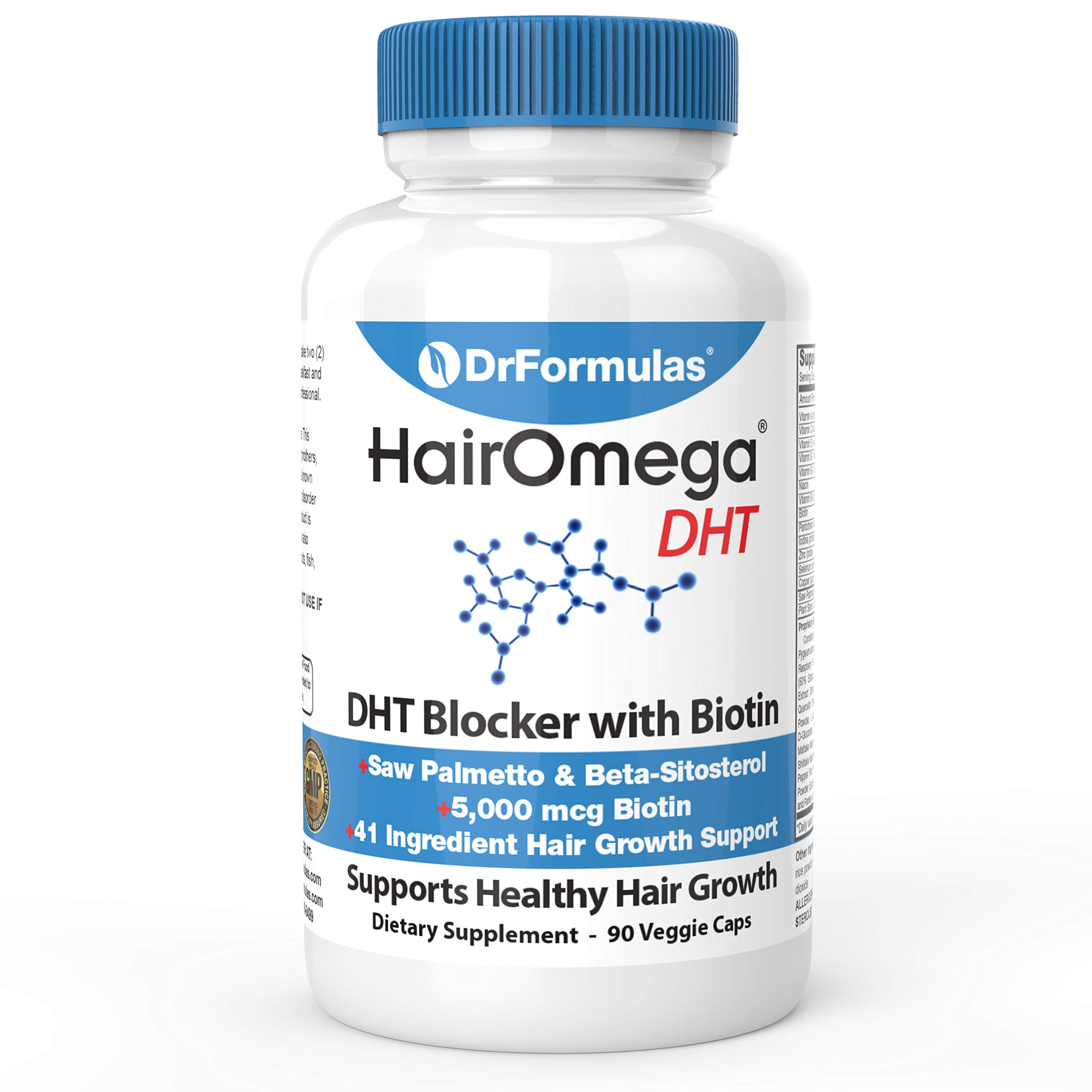 DrFormulas DHT Blocker for Men and Women | HairOmega Advanced Hair Growth Supplements with Biotin 5000 mcg | Hair Loss Vitamins Pills, 45 Day Supply