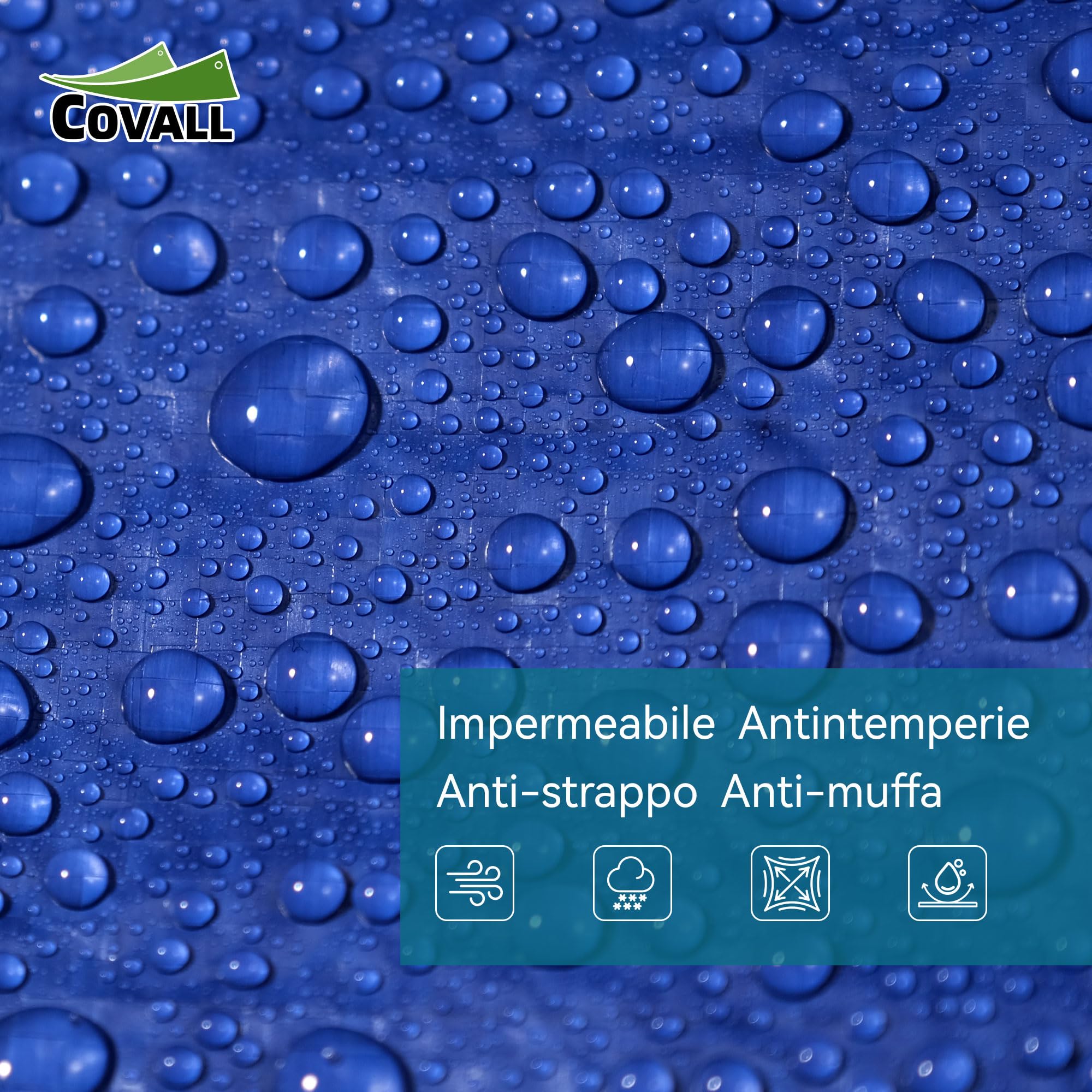 Telone Impermeabile 70g/mq - Telo con Occhielli in Alluminio - Antistrappo per Esterno, Piscina Fuori Terra, Giardino e Campeggio - Copertura Multiuso Blu 2,4x4,8m