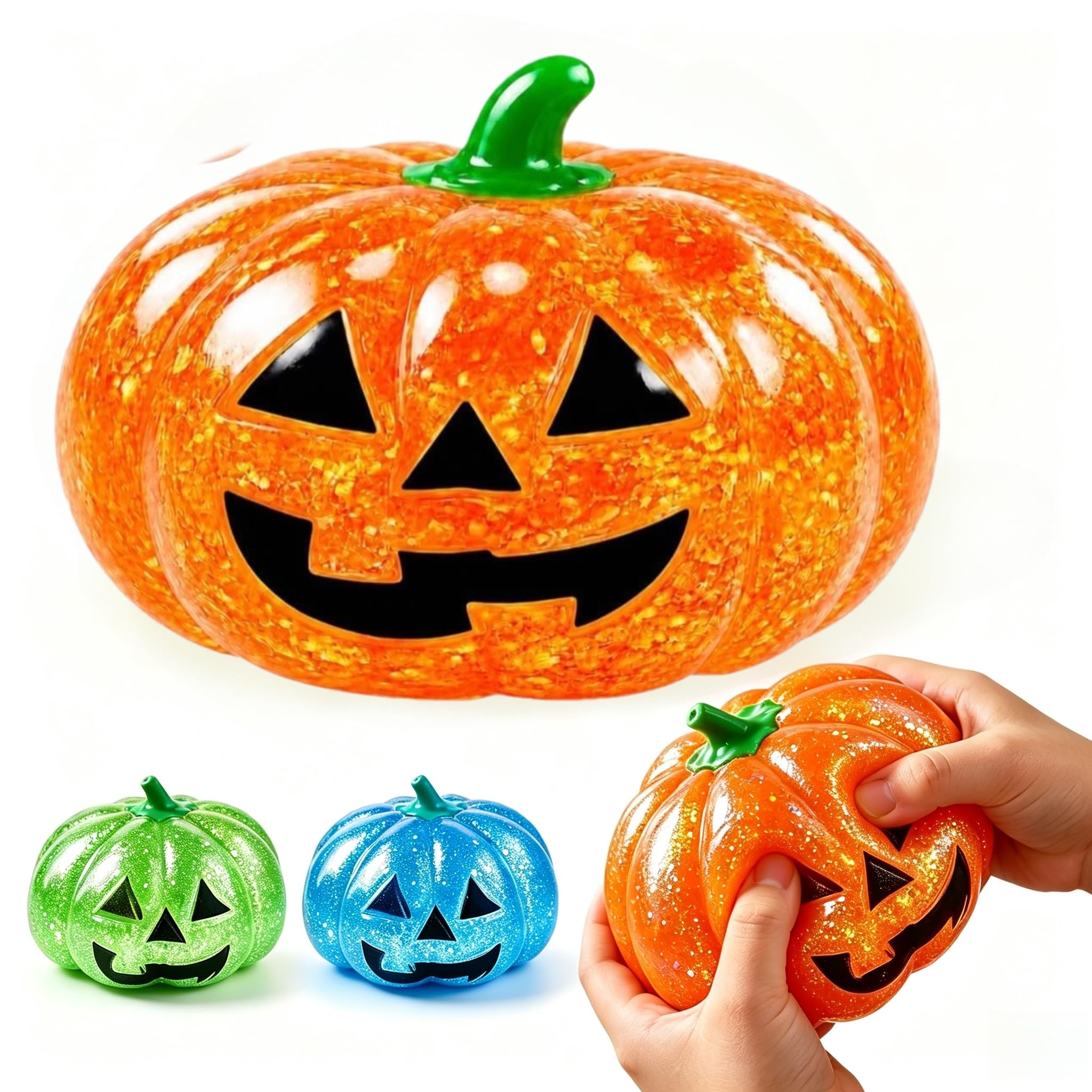 Squishy Stress Relief Ball, Crunchy Squeeze Fidget Toy for Office Home Party Gift Desktop Decoration (E-Orange Pumpkin) — image 1