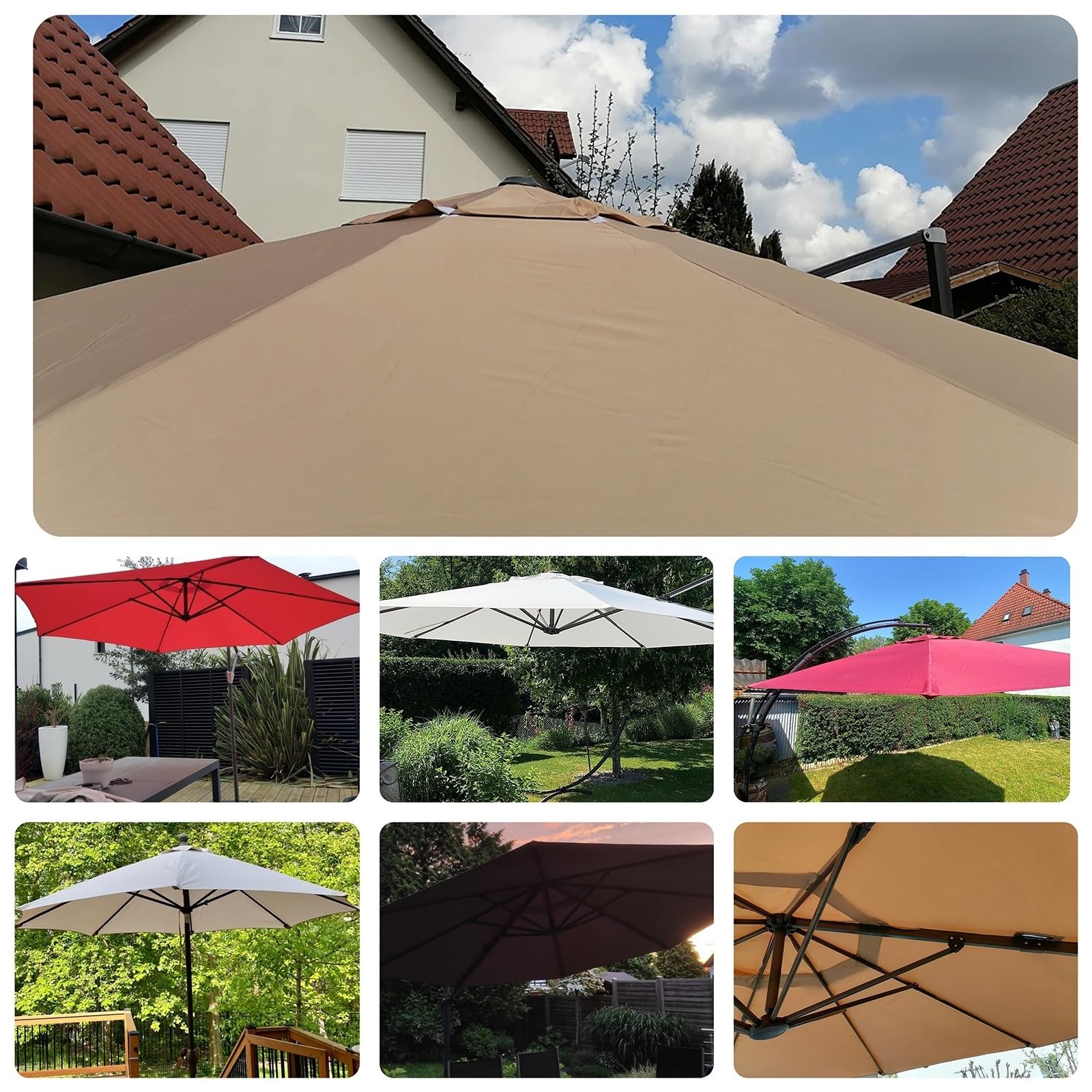 Toile de Rechange pour Parasol 200/230/250/270/300/350 cm À 6/8 Baleines Polyester Auvent de Remplacement pour Parasol de Cour Jardin Plage