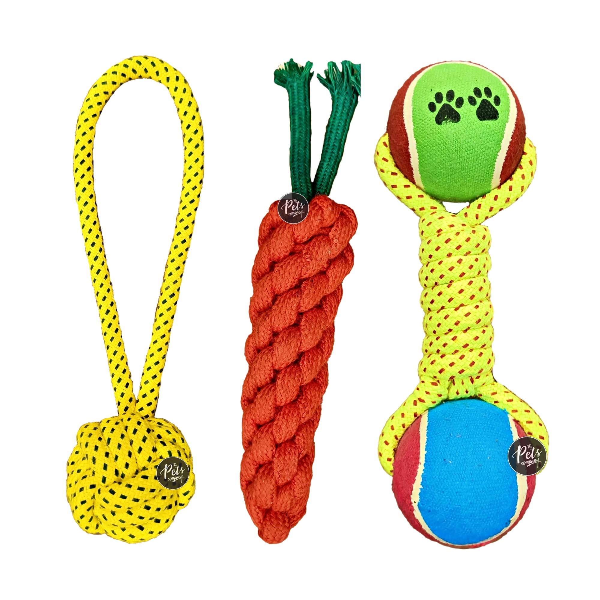 The Pets Company Dog Chew Toys for Puppy Teething & Training (Tug Ball + Carrot + Tennis Ball), Dog Rope Toy Combo of 3 for Small & Medium Dogs (B0BQGP9RZN) Amazon Price History, Amazon Price Tracker