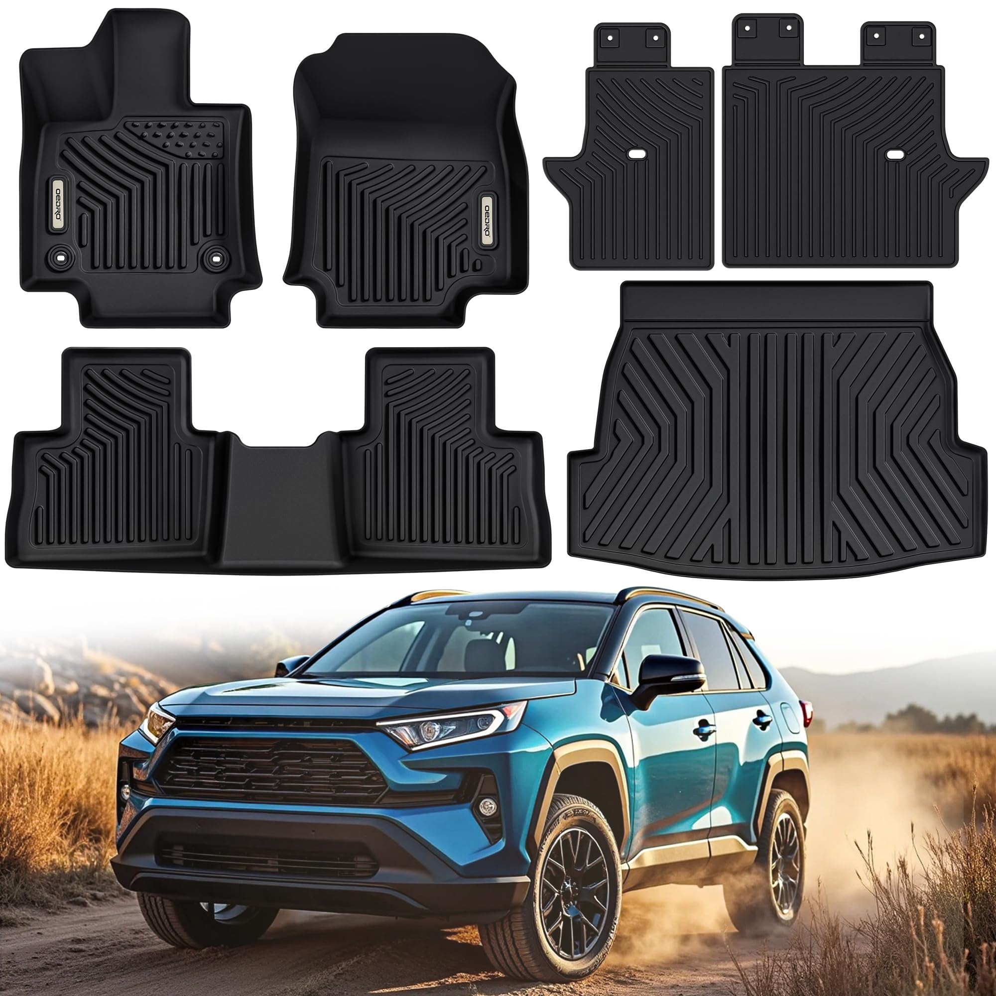 OEDRO Floor Mats for Toyota RAV4 2025-2019(not for Hybrid) Full Set, TPE All Weather Floor Liners for RAV4 Back Seat Cover Protector Cargo Liner Backrest Mats AccessoriesGlobal Recycled StandardGlobal Recycled StandardGlobal Recycled Standard