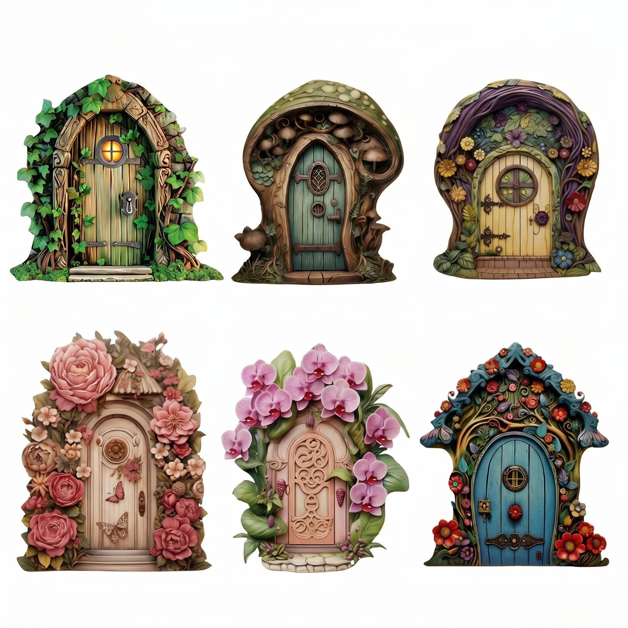 CavspkArt 6 Pcs Wooden Fairy Door Set, Miniature Elf Doors for Outdoor Garden Decor, Whimsical Fairy Garden Accessories for Trees, Yards, Patio and Indoor Decoration