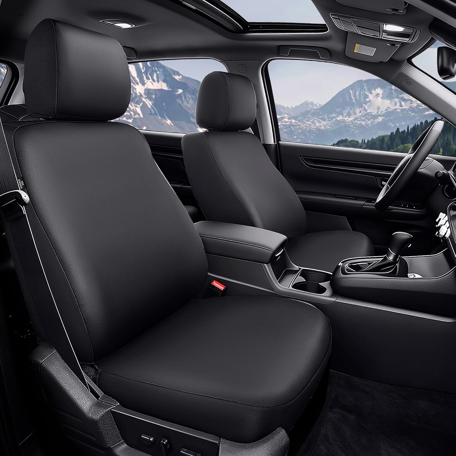 for Honda Front Seat Covers for CR‑V Civic Accord HR‑V Odyssey Pilot Passport Ridgeline Insight Crosstour Prologue Seat Covers&Steering Wheel Cover&Seat Belt Cover Airbag Compatible(Black)
