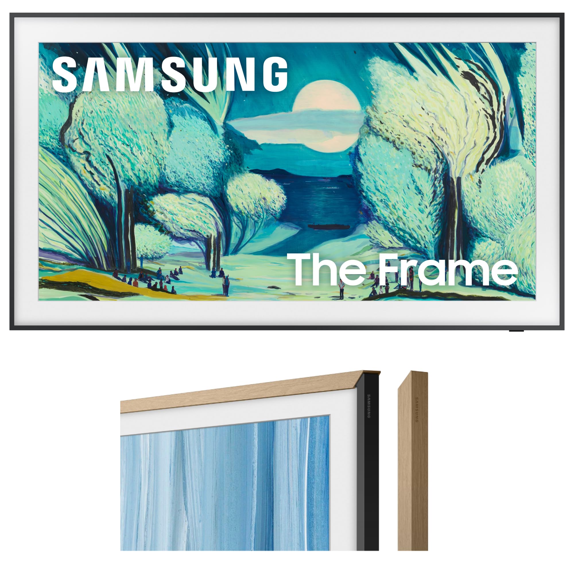 Samsung QN65LS03FADXZA 65 Inch The Frame QLED 4K Art Mode Vision AI Smart TV with a VG-SCFH65TKBZA 65" The Frame Customizable Bezel - Modern Teak (2025)