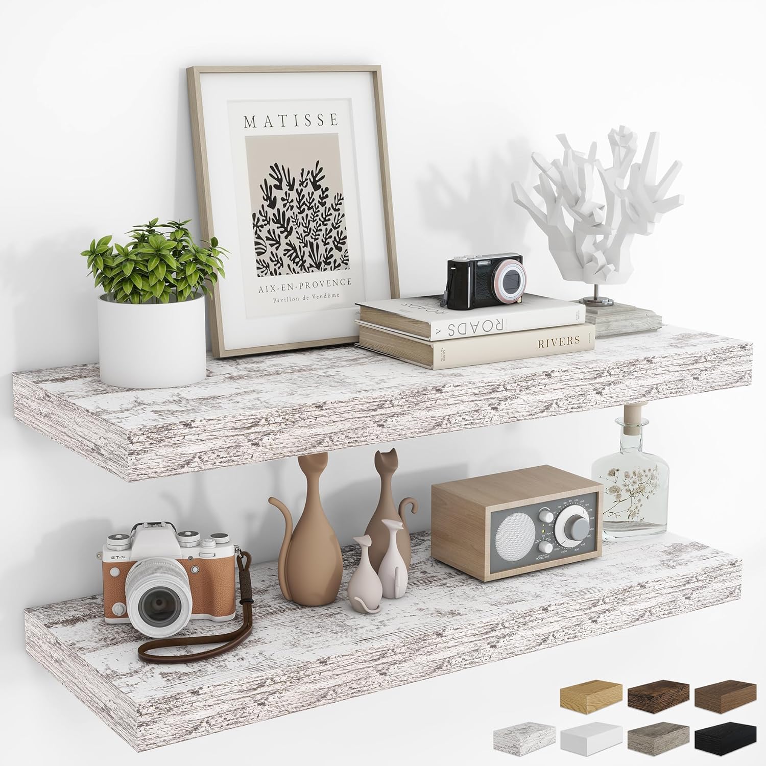 36Inch Floating Shelves for Wall 2 Pack Shelves for Bedroom|Kitchen|Bathroom Wall Mounted Rustic Wood Floating Shelf with Invisible Brackets for Books|Storage|Decor, Rustic Rustic 36 Inch