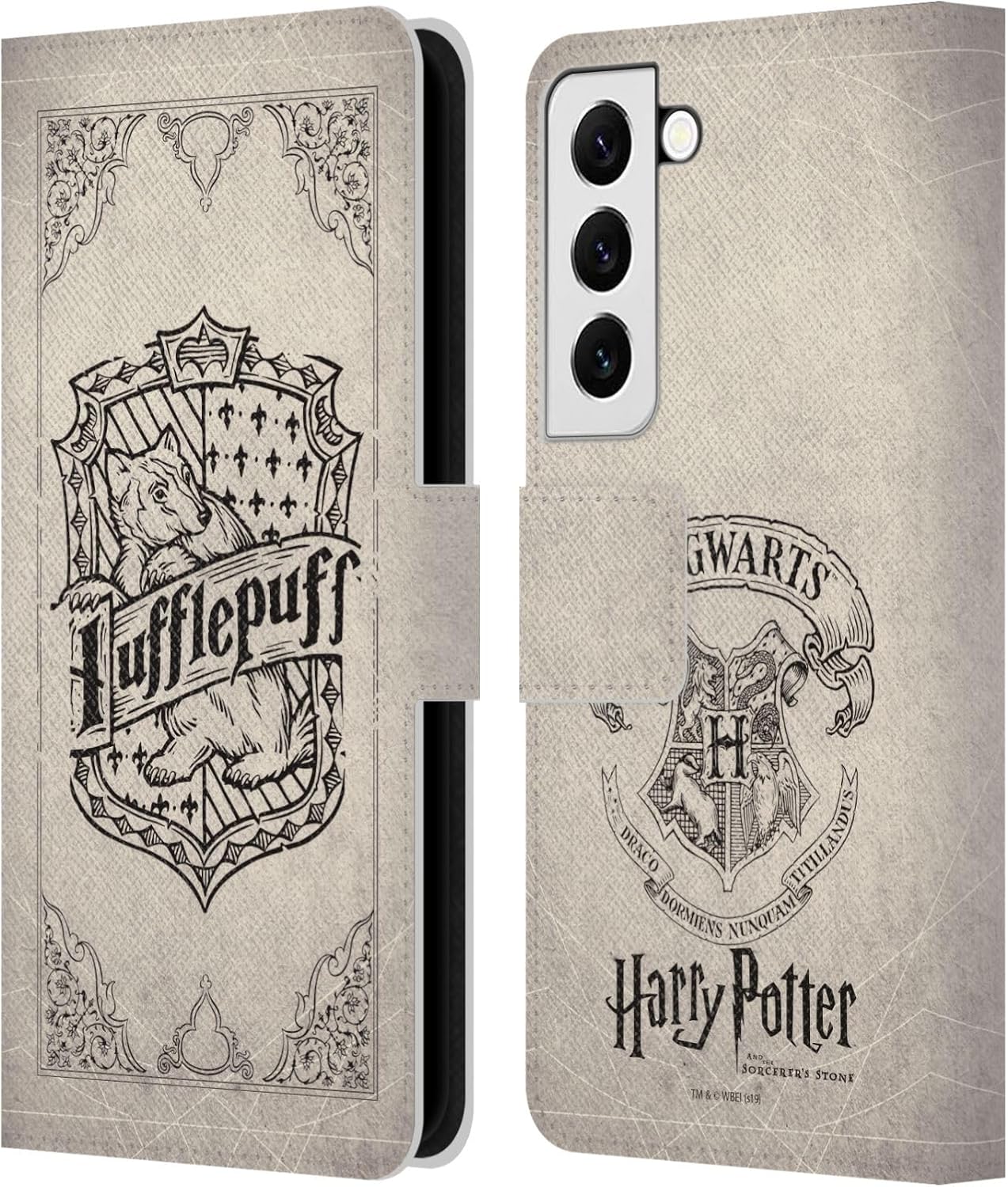 Head Case Designs Officially Licensed Harry Potter Hufflepuff Parchment Sorcerer's Stone I Leather Wallet Case Compatible with Samsung Galaxy S22 5G
