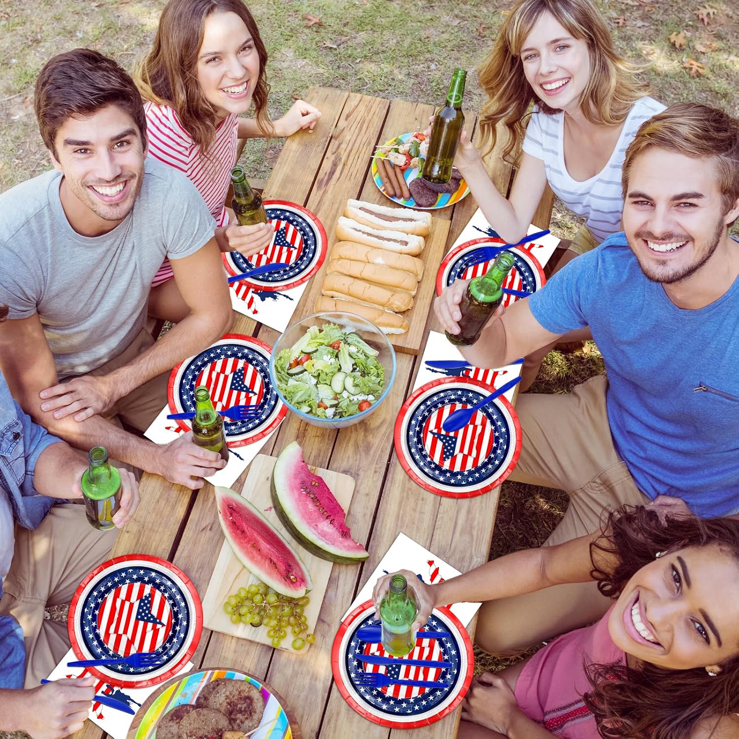 Avezano 168 PCS 4th of July Party Supplies American Flag Patriotic Plates Cups Napkins for Independence Day Memorial Day Party Decorations, Serves 24