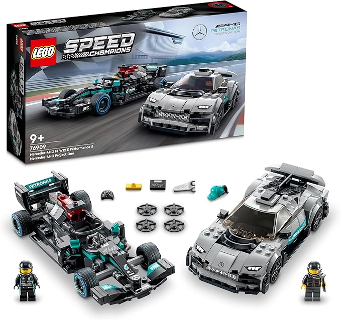 LEGO Speed Champions Mercedes-AMG F1 W12 E Performance e Mercedes-AMG Project One, 2 Auto Giocattolo per Bambini, Replica di 2 Supercar 76909