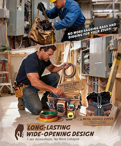 Miniatura 5 de ARCFOX Bolsa de herramientas portátil de electricista de 14 pulgadas, 21 bolsillos, organizador de bolsas de herramientas de lona resistente de 16