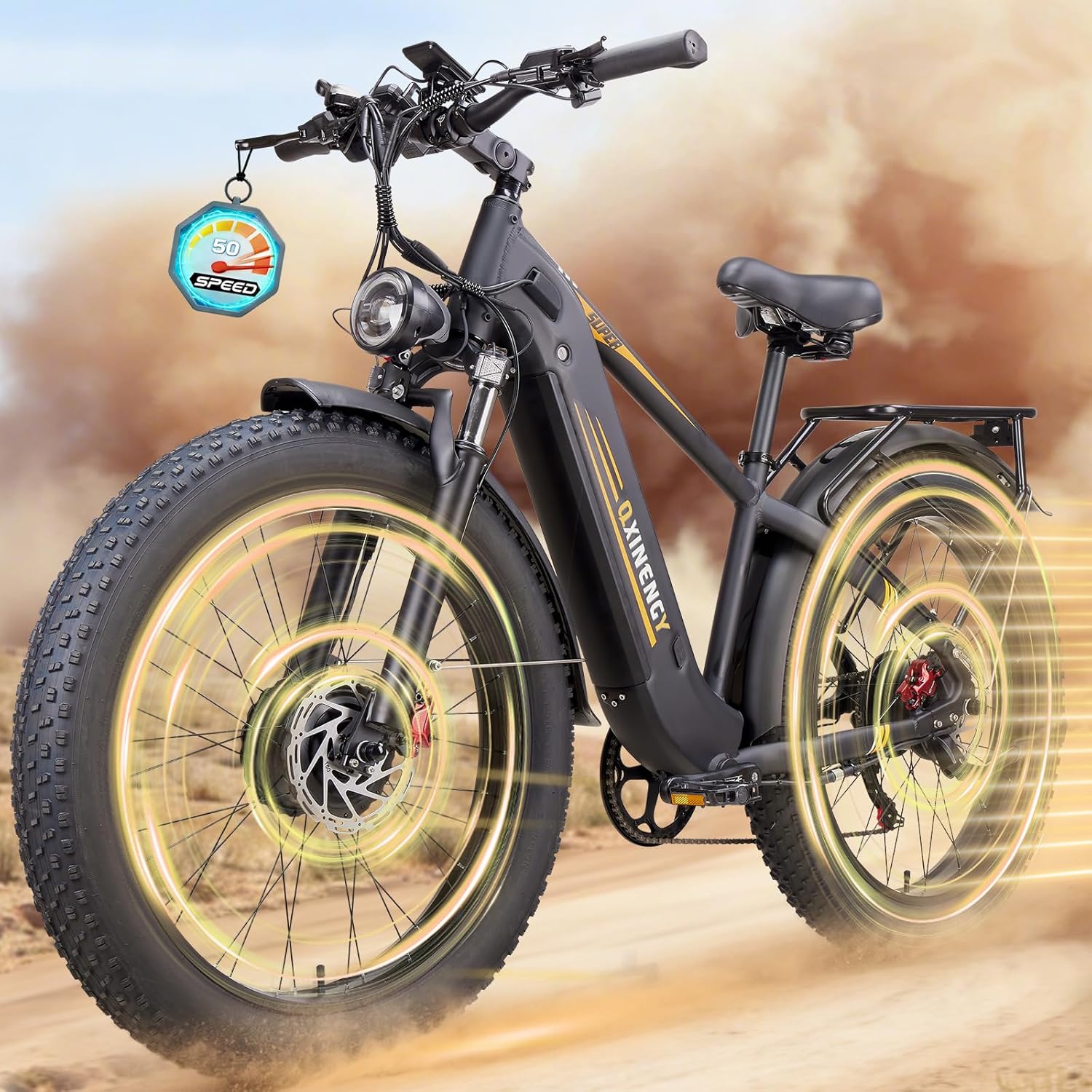 8000W Peak Dual-Motor Ebike for Adults, 45-50 MP H Electric Bike with 52V 26Ah Battery Up to 100 Mile,26" Fat Tire,Front and Rear Turn Signals,Electric Bicycle with Adjustable Stem