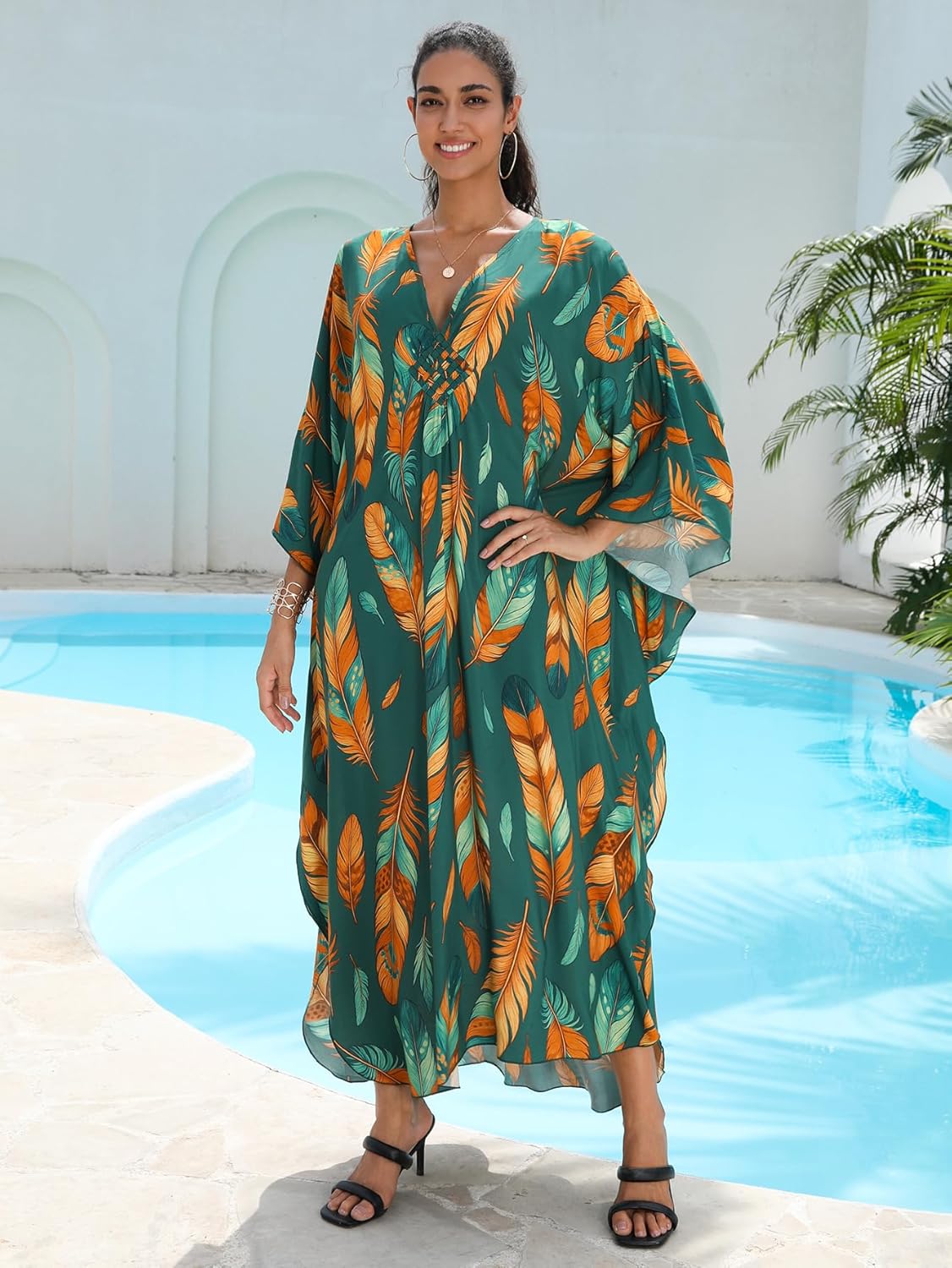 Women's Plus Size Kaftan Dress – Plus Size Maxi Dress Moo Moos Beach Cover Up,Bathing Suit Cover-Up Loungewear - Image 6