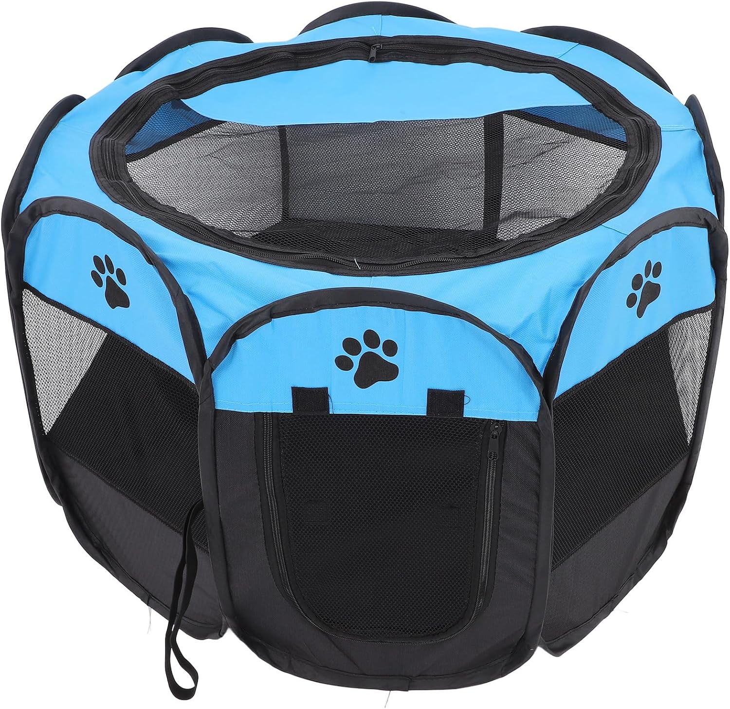 Portable Pet Playpen Octagonal Tent with Oxford Cloth, Large Collapsible Dog Crate for Indoor and Outdoor Use, Blue Pet Enclosure with Mesh Door, Suitable for Small Dogs and Cats