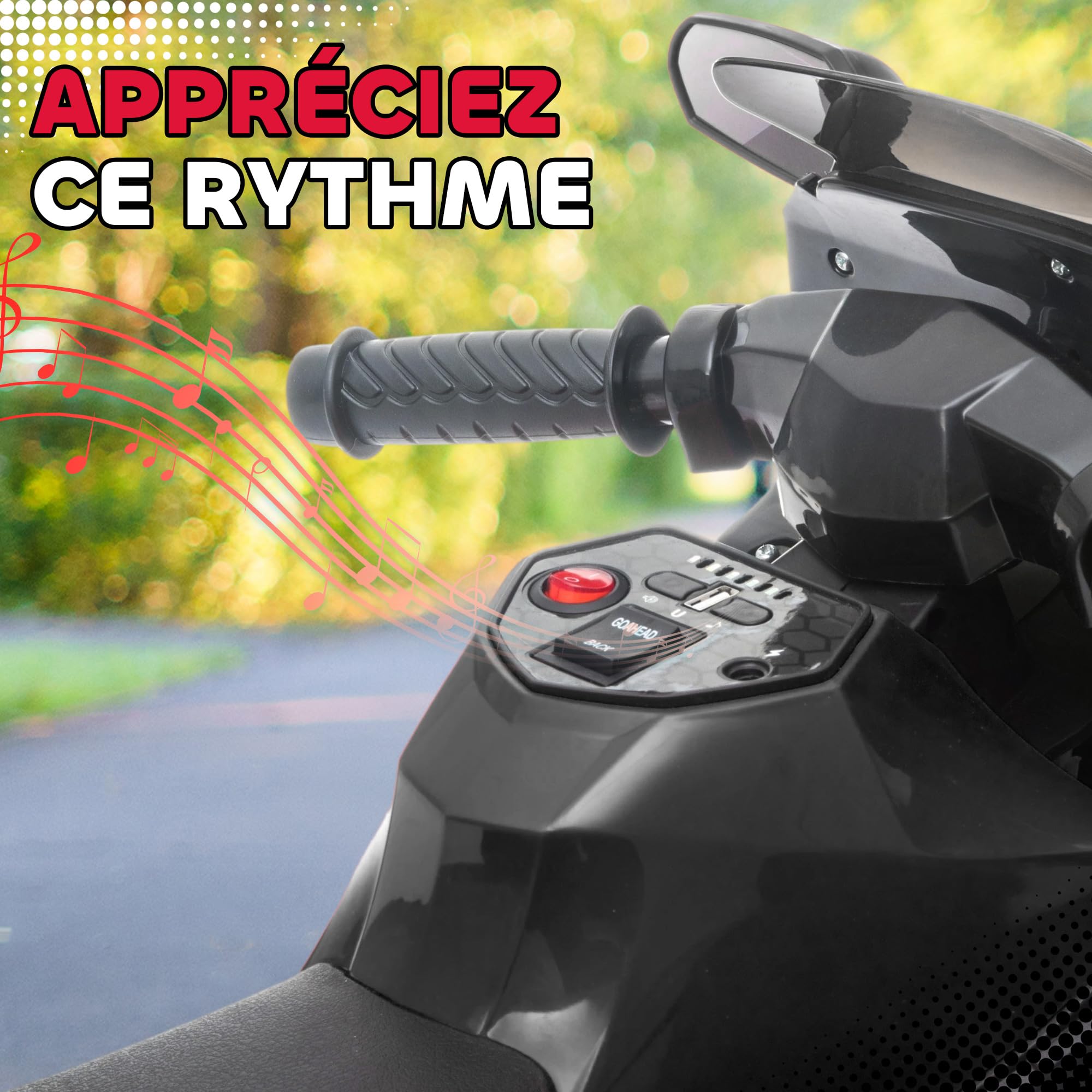 AIYAPLAY Moto électrique Enfants, Moto à Batterie 6 V avec Effets Lumineux et sonores, Roues d'entraînement, Vitesse 2,5 km/h, pour 18 à 36 Mois, Charge Max. 25 kg, Noir