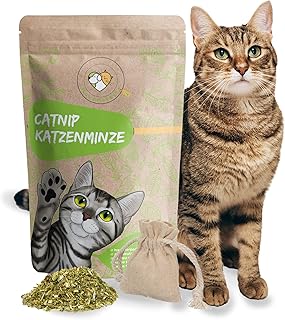 Haustierherz Real Catnip with Fillable Bag, Cat Toy Self-Employment, Catnip, 100 g, from Germany, Filling Cat Toy, Cat Cushion, Catnip Ball product image