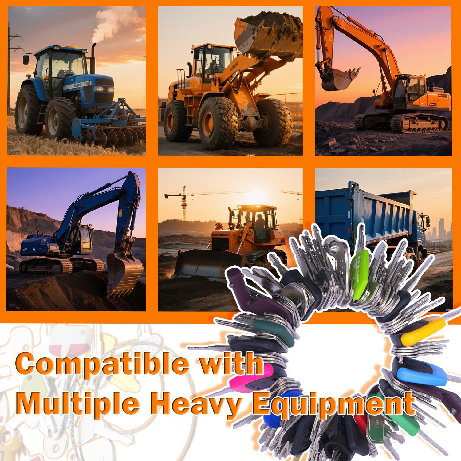 105PCS Non-Duplicate Heavy Equipment Keys Master Set, Construction Ignition Key for CAT JLG Case JD Hyster Kubota Komatsu Yanmar Terex Ford New-Holland Volvo JCB and More, LM105KS