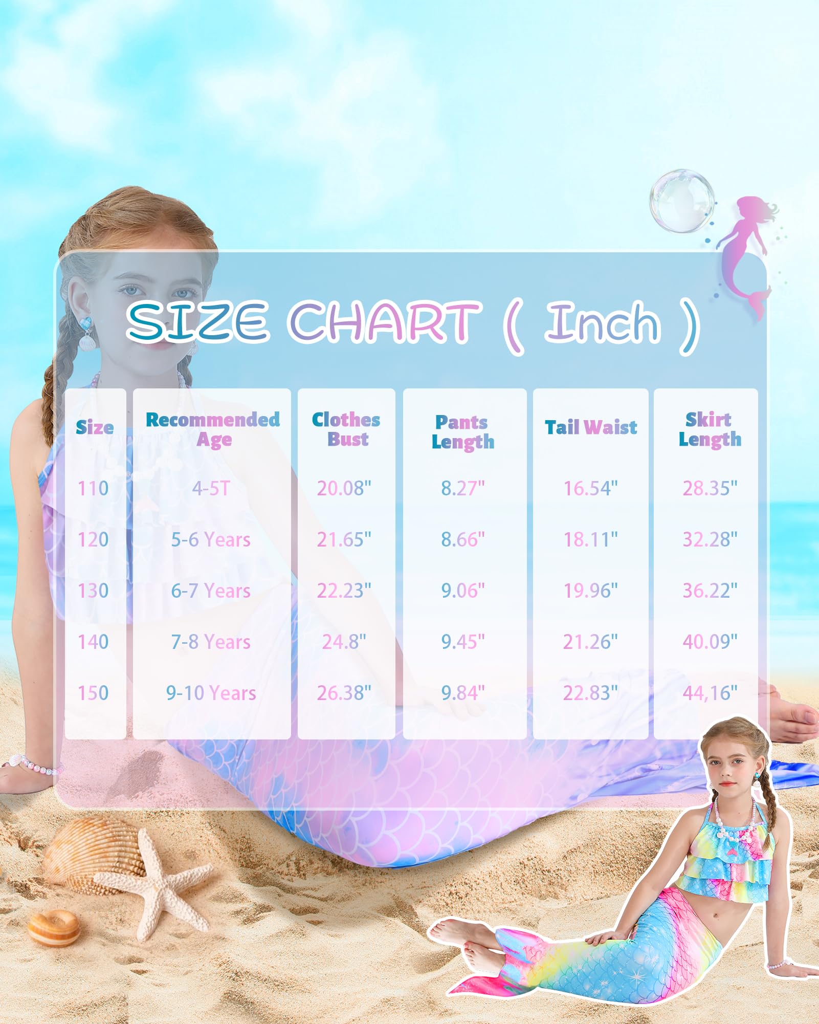 Costume da Bagno per Bambine Grazioso Tankini con Volant e Slip a Coda di Pesce Costume da Bagno da Spiaggia per Bambini 4-10 Anni