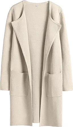 LOGENE Women's Cardigan Sweater Casual Lapel Open Front Long Jackets Fall Winter Wool Coat 2023 Trench Clothes