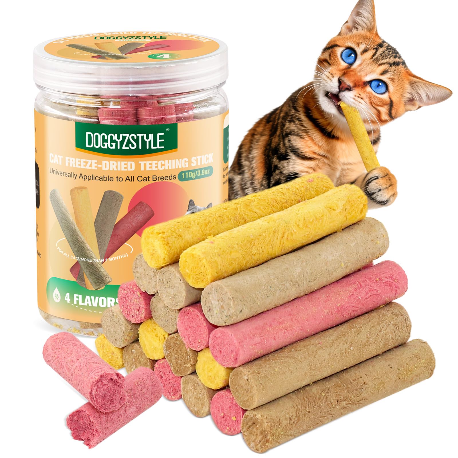 4in1/110g Palitos para Masticar para Gatos con Hierba Gatera, Salud Dental y Control de Bolas de Pelo,También para Perros (Res, Hierba Gatera y Salmón, Pollo y Calabaza, Pollo y Fruta del Dragón)