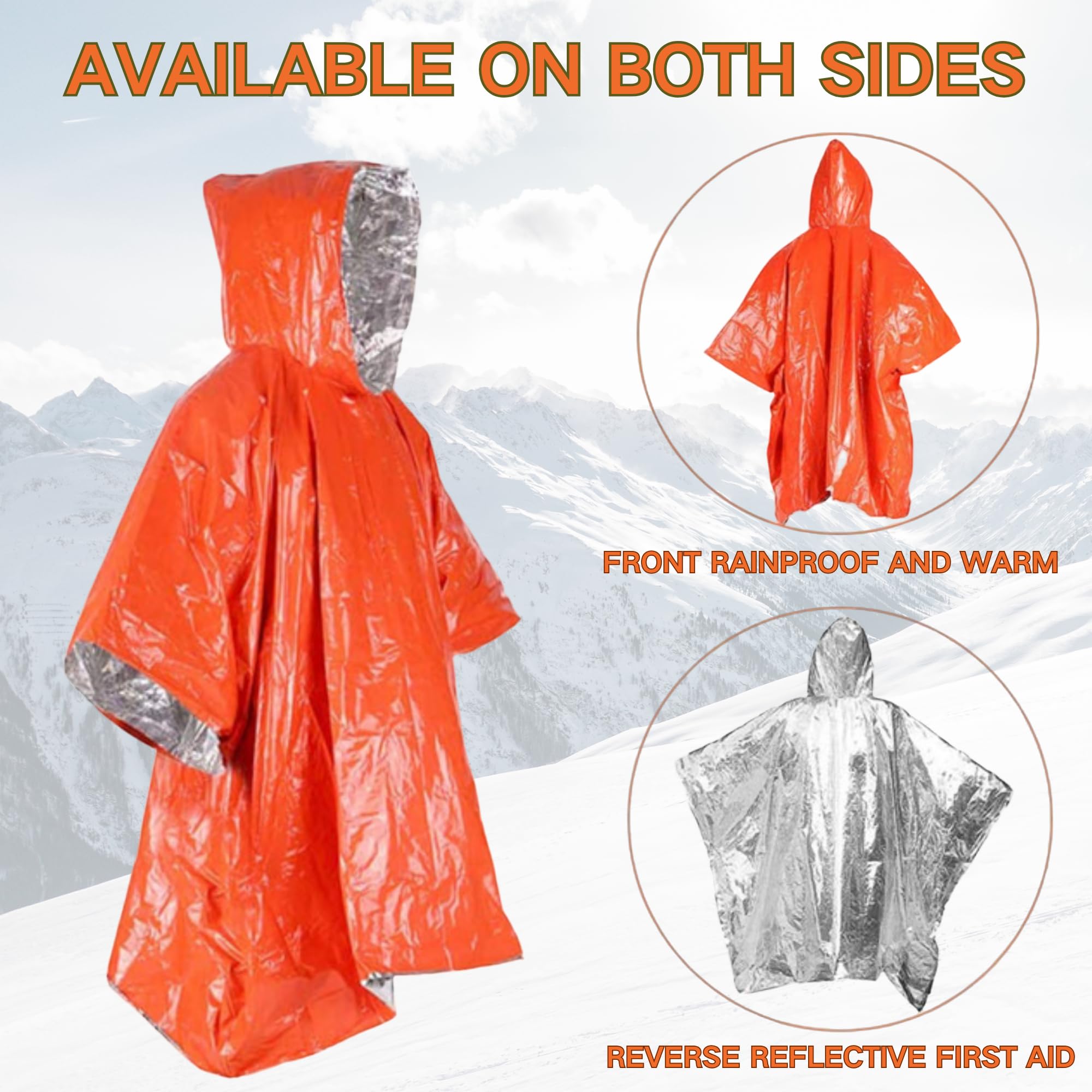 Poncho de supervivencia térmica Mylar, naranja+plata, verde+plata, 1 unidad