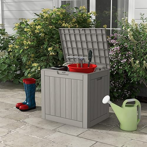 Miniatura 6 de Caja de cubierta, caja de almacenamiento de resina de 31 galones para interiores y exteriores, impermeable, para cojines de muebles de patio,