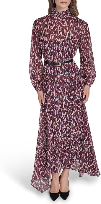 Halston Womens Long Bishop Sleeve Mock Neck Maxi Dress
