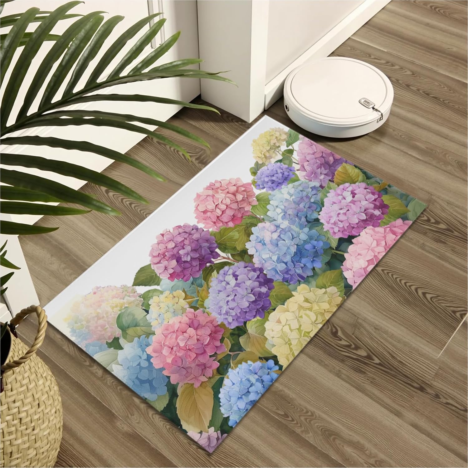 Hydrangea Bath Rug Spring Summer Bath Mat 20x32 Inch Purple Pink Blue Hydrangea Flowers Bathroom Rug Non Slip Absorbent Doormat for Bathroom Entryway Living Room