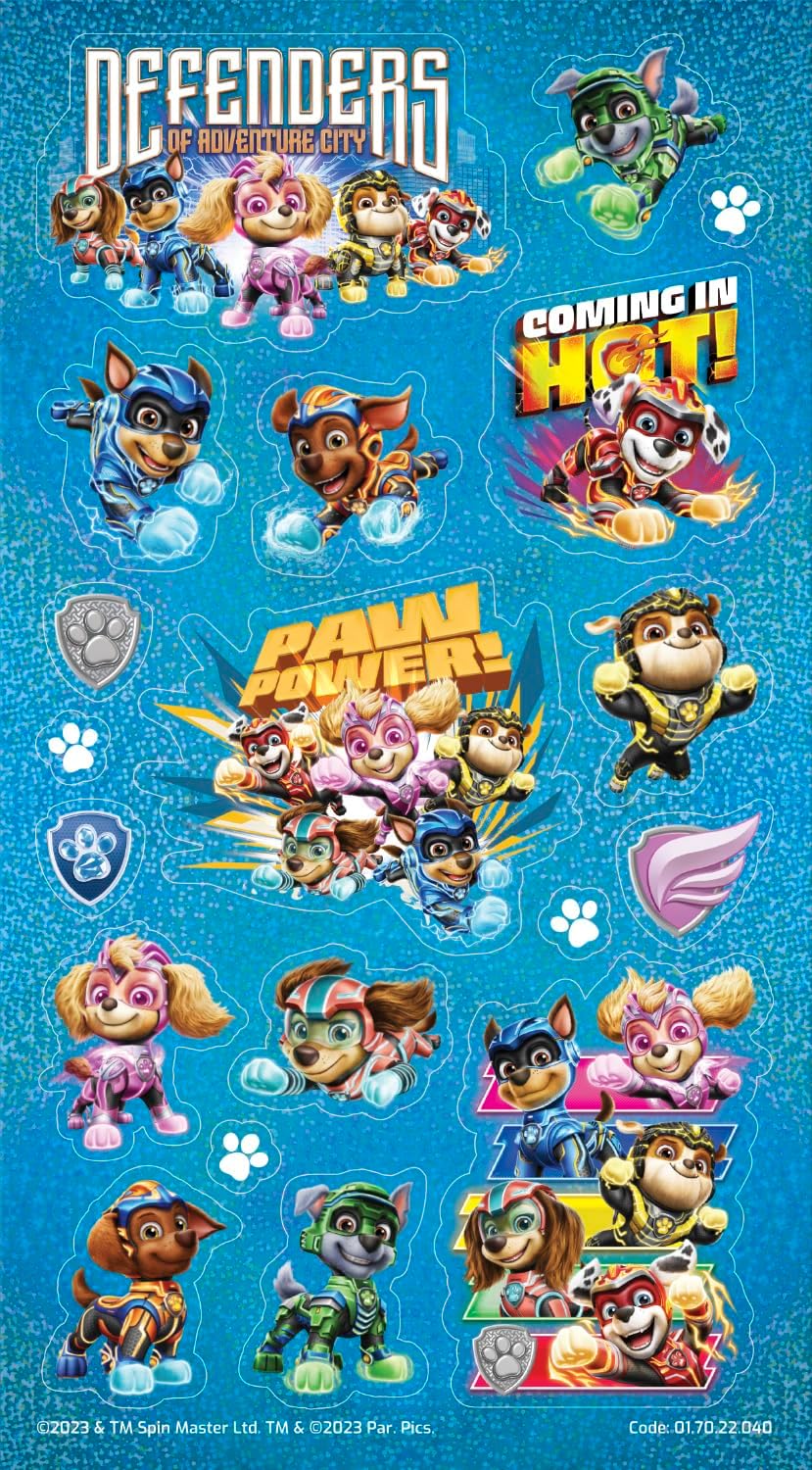 Paper Projects 01.70.22.040 PAW Patrol The Mighty Movie Mega Pack | Three Types of Stickers (Around 150 Total) | Reusable on Non-Porous Surfaces, 29.7cm x 21cm