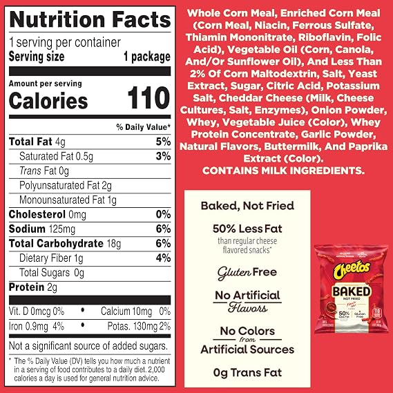 Frito Lay Baked Cheetos Crunchy Flamin' Hot, 0.87 Ounce Pack of 40