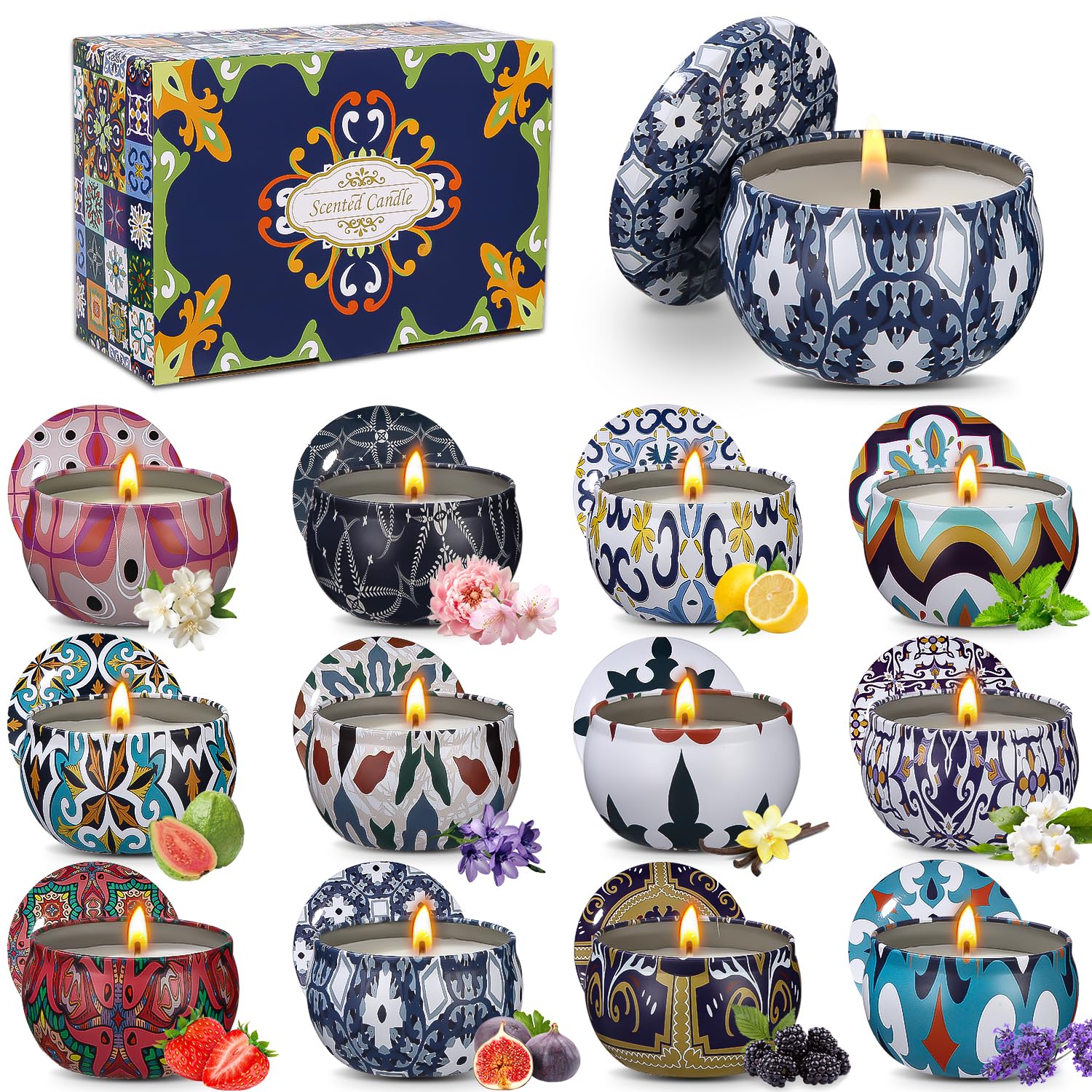 Juego De Velas Perfumadas Para Mujeres, Velas De Aromaterapia Para El Hogar,12 Paquetes De Velas De Cera De Soja Para El Día De La Madre Brithday,Regalo de Navidad（12 piezas)）