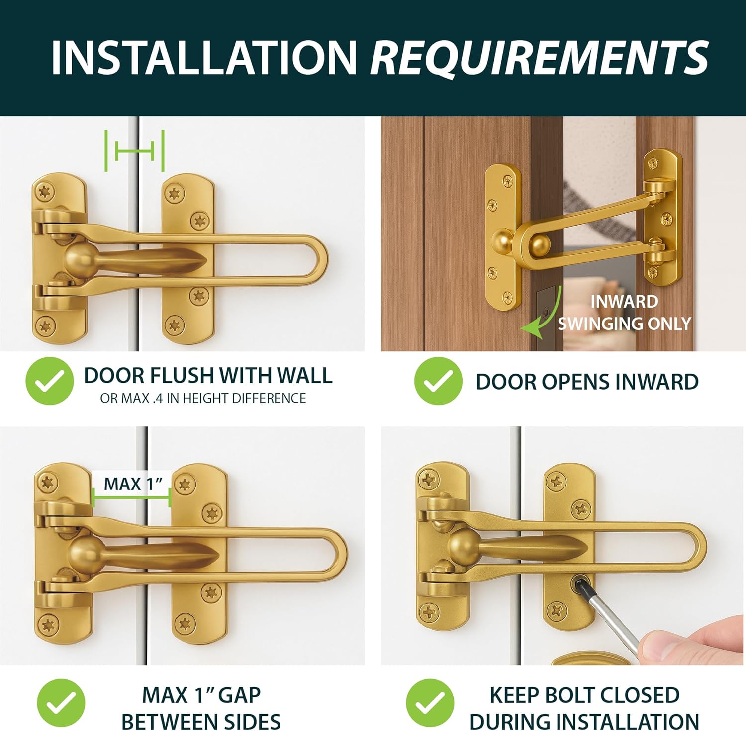 Mega Handles Safety Door Lock 2026 Version, Heavy-Duty Zinc Alloy 4.2" Door Lock, Swing Bar Door Guard, Safety Childproof Reinforcement Door Stopper for Kids (Satin Brass)