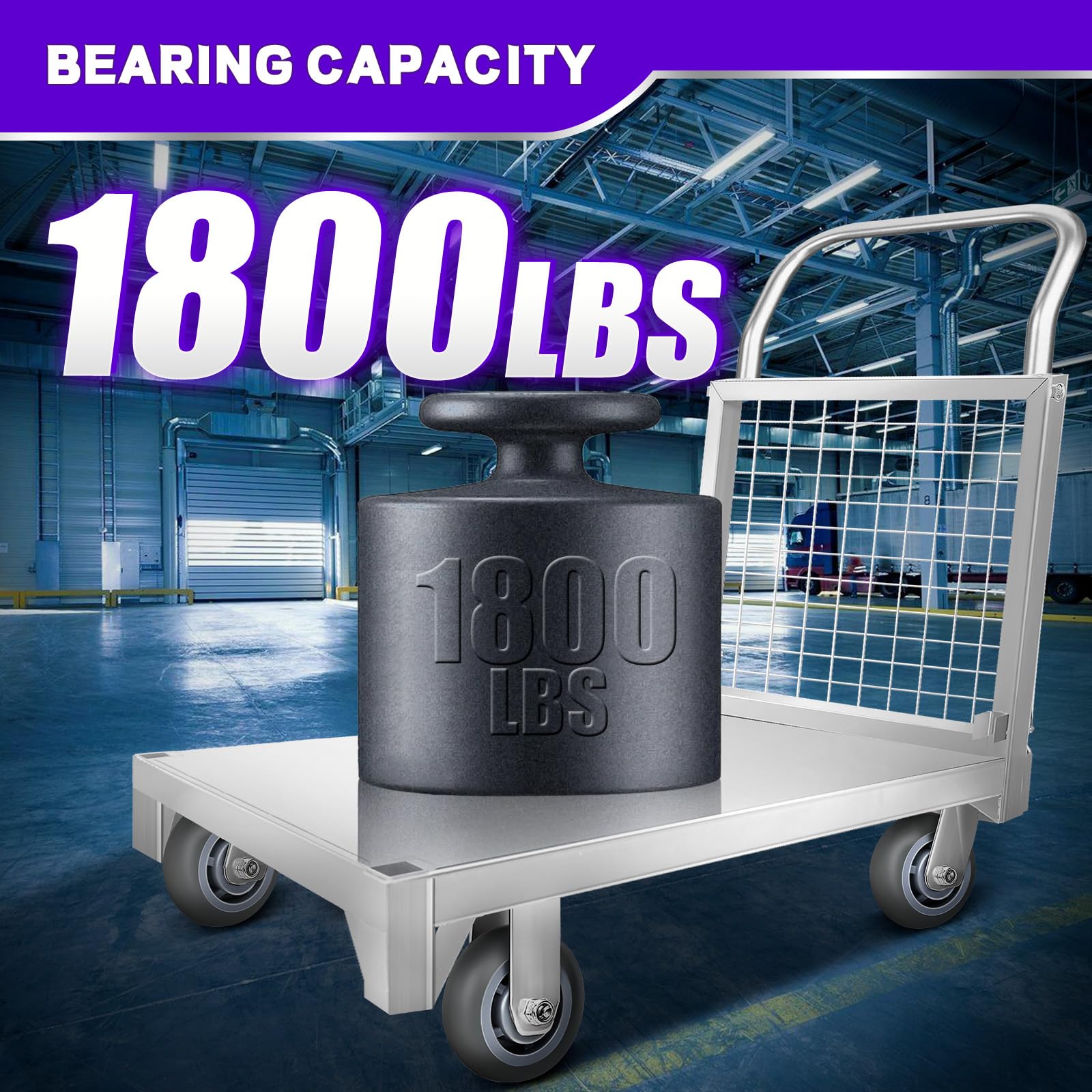 DEFNES 1800LBS Platform Truck Cart with Cage,4-in-1 Heavy Duty Push Cart Dolly with Swivel Casters for Grocery, Laundry,Stall(40