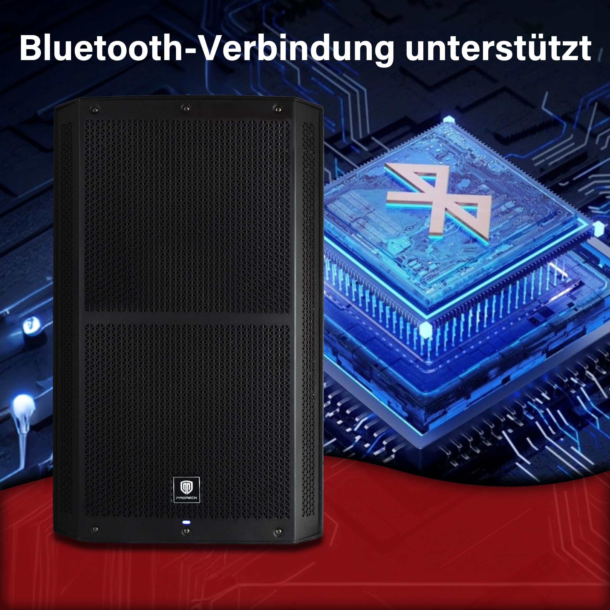 PRORECK SP-15 38 cm (15 Zoll) 1400W P.M.P.O Aktiv-Bühnenmonitor mit 3-Kanal-Eingängen, Bluetooth & DSP – PA-Box für Kirche/Hochzeit/Konferenz/Veranstaltungssaal