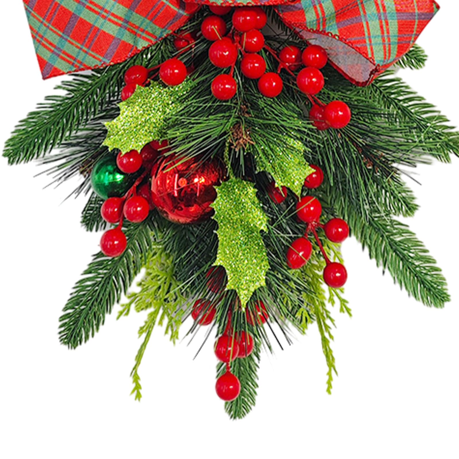 Lot De 2 Guirlandes Noël En Forme De Goutte - 61 Cm Avec LEDs, Baies Rouges, Pommes De Pin - Déco Porte, Escalier, Extérieur - 3