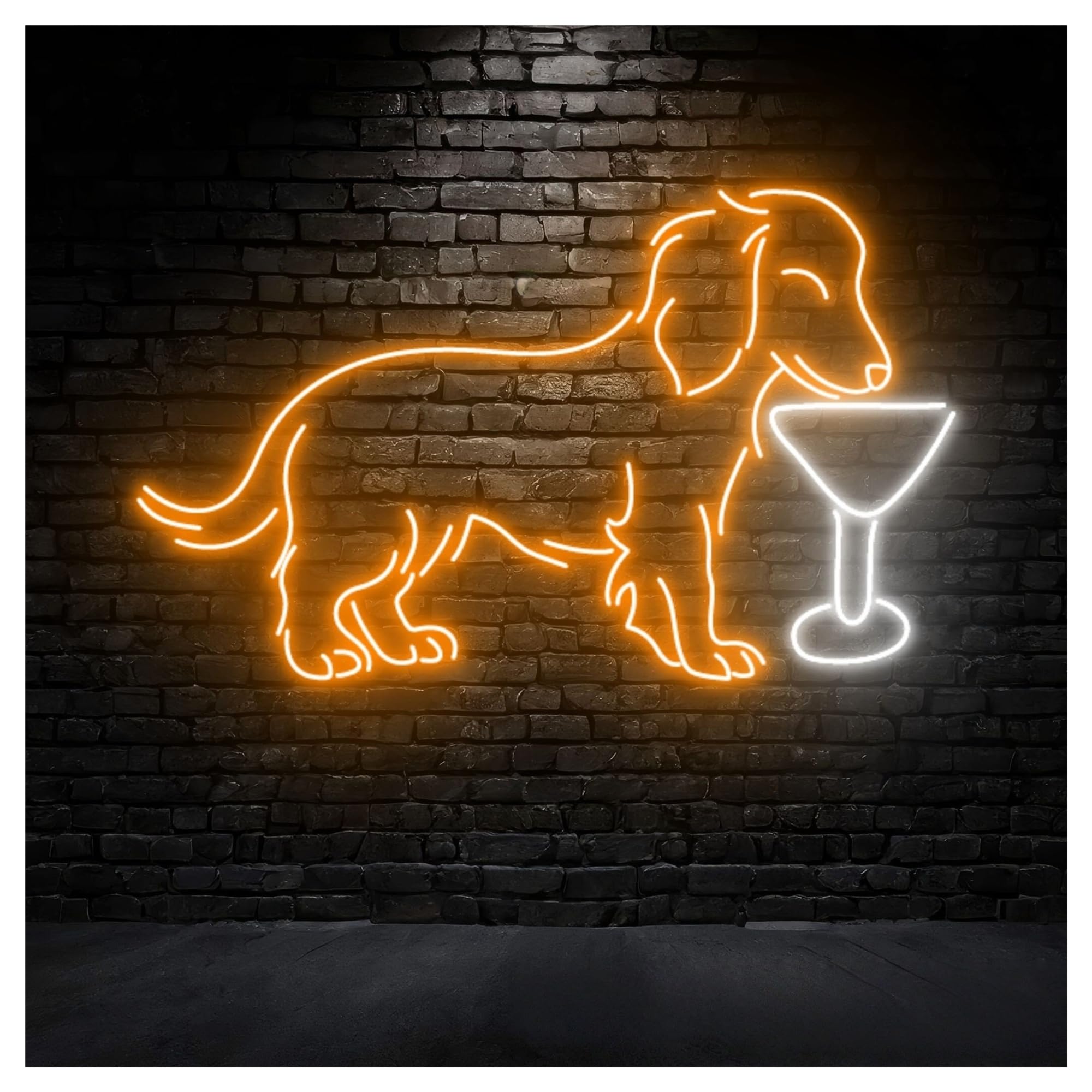 RONGCH Hanging Art Neon Signs Long Haired Dachshund Drinking Martini Neon Sign Led Cocktail Bar Wall Art Dog Home 58cm