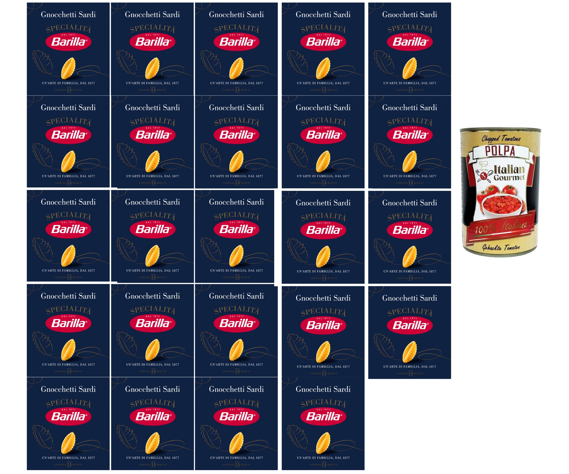 Italian Gourmet Gnocchetti Sardi Specialità Pasta Hartweizen 24 x 500g | Formato piccolo a conchiglia, trafilatura tradizionale; kocht bissfest in, Gesamtnettogewicht 12 kg + Kostenlos Polpa 400g
