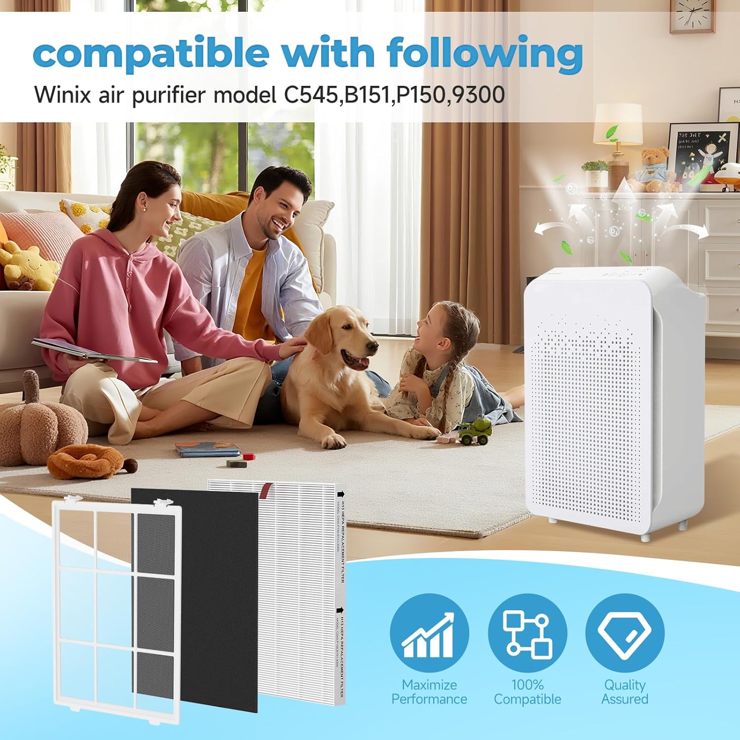 SAKEGDY C545 Washable Fine Mesh Pre-Filter and Activated Carbon Filter Replacement Compatible With Winix C545, Package Contains 2 Pre-Filters and 2 Carbon Filters