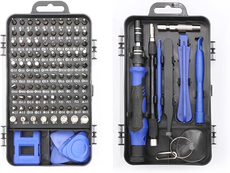 Precision Screwdriver Kit, 115 in 1 Electronics Repair Tool Kit, with Flexible Shaft, Extension Rod for Mobile Phone, Metal, Plastic Blue