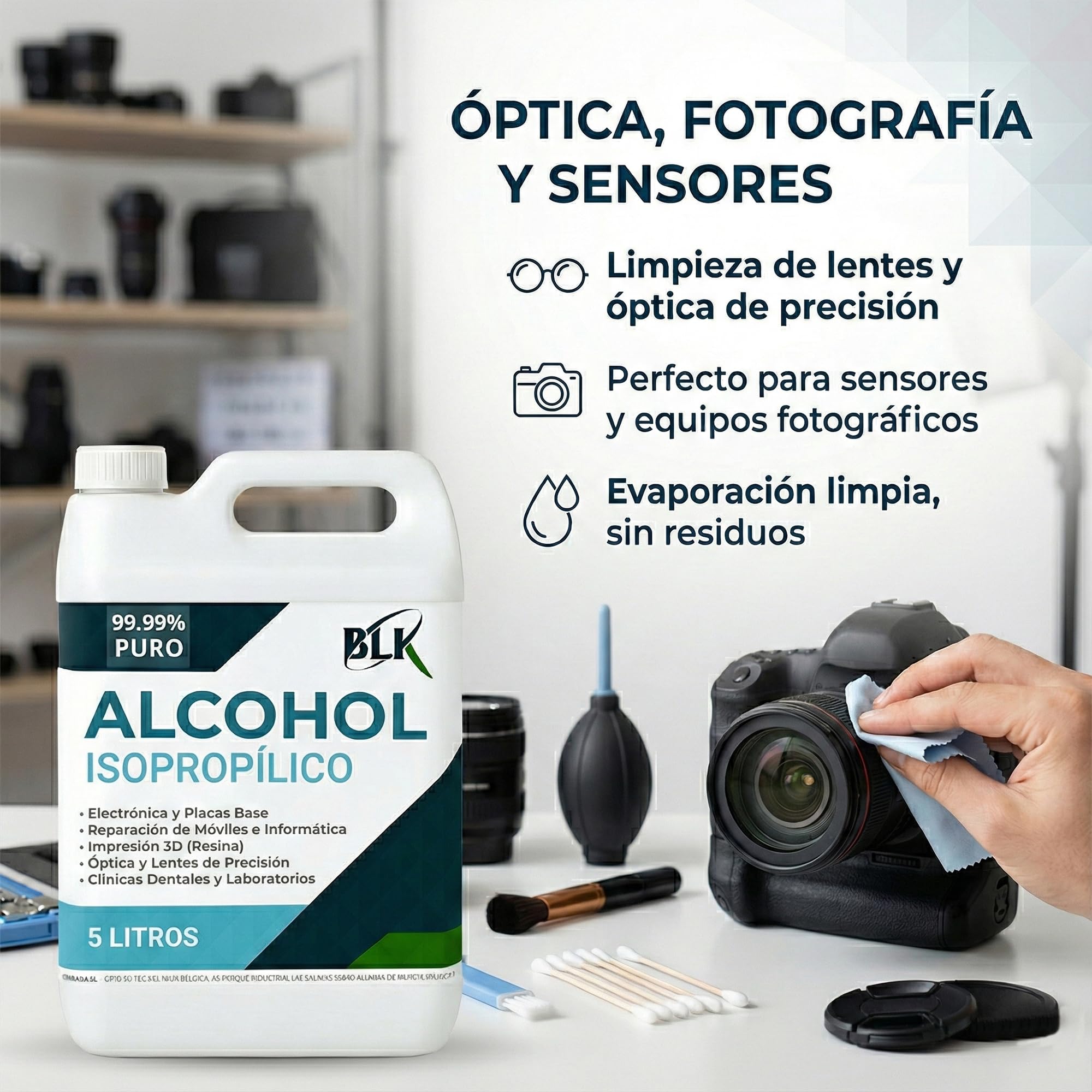 IBERLUKA S.L. Alcohol Isopropílico 4 x 5L (20L en total), Limpiador Dieléctrico para Componentes Electrónicos, Pantallas, Lentes y Ópticas, Compatible con Impresión 3D (4x5L)