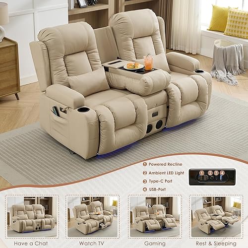 Miniatura 4 de TUNYI Wall Hugger Power Loveseat - Sofá biplaza reclinable con consola de teatro, sofá reclinable RV con USBtomacorrientealtavozportavasosluz