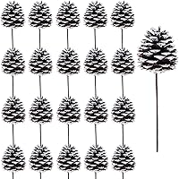 Vista 1 de Winlyn 20 piezas de púas de piña natural esmeriladas, adornos de piñas de pino con punta blanca con tallos de alambre de 6.9 pulgadas de alto