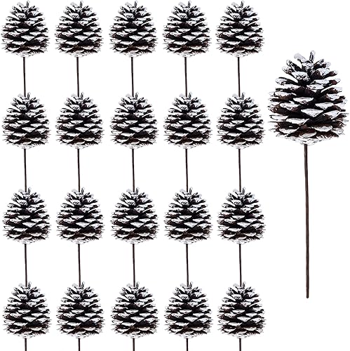 Winlyn 20 púas de cono de pino dorado, adornos de Navidad, piñas florales, tallos decorativos de piña natural con alambre de 6.9 pulgadas de alto