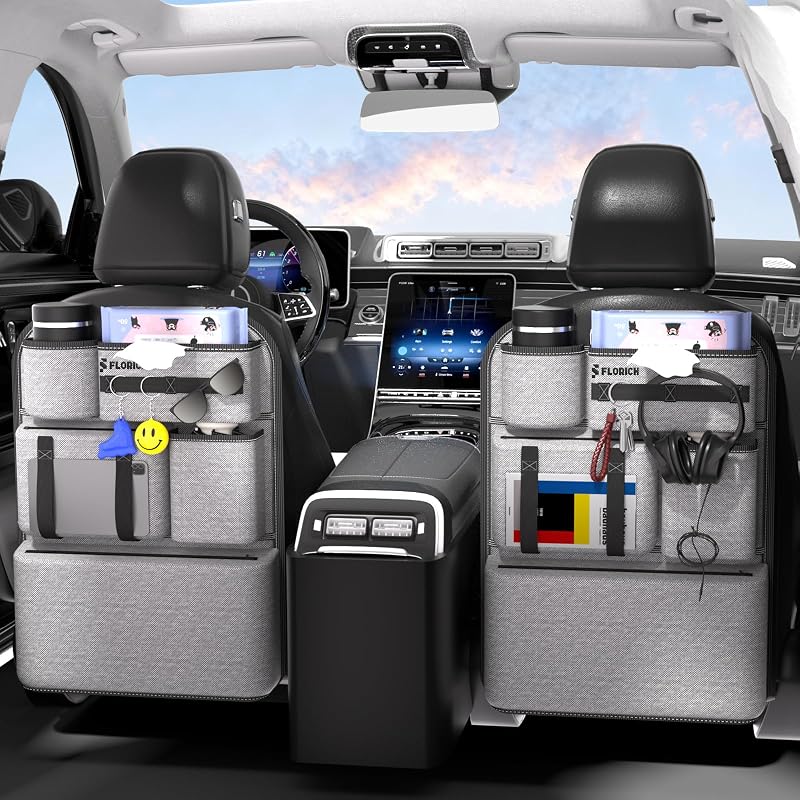 Organizador de Banco Traseiro para Carro FLORICH em Tecido com Revestimento PU, 6 Bolsos, Sistema MOLLE e Design Dobrável, Kit com 2