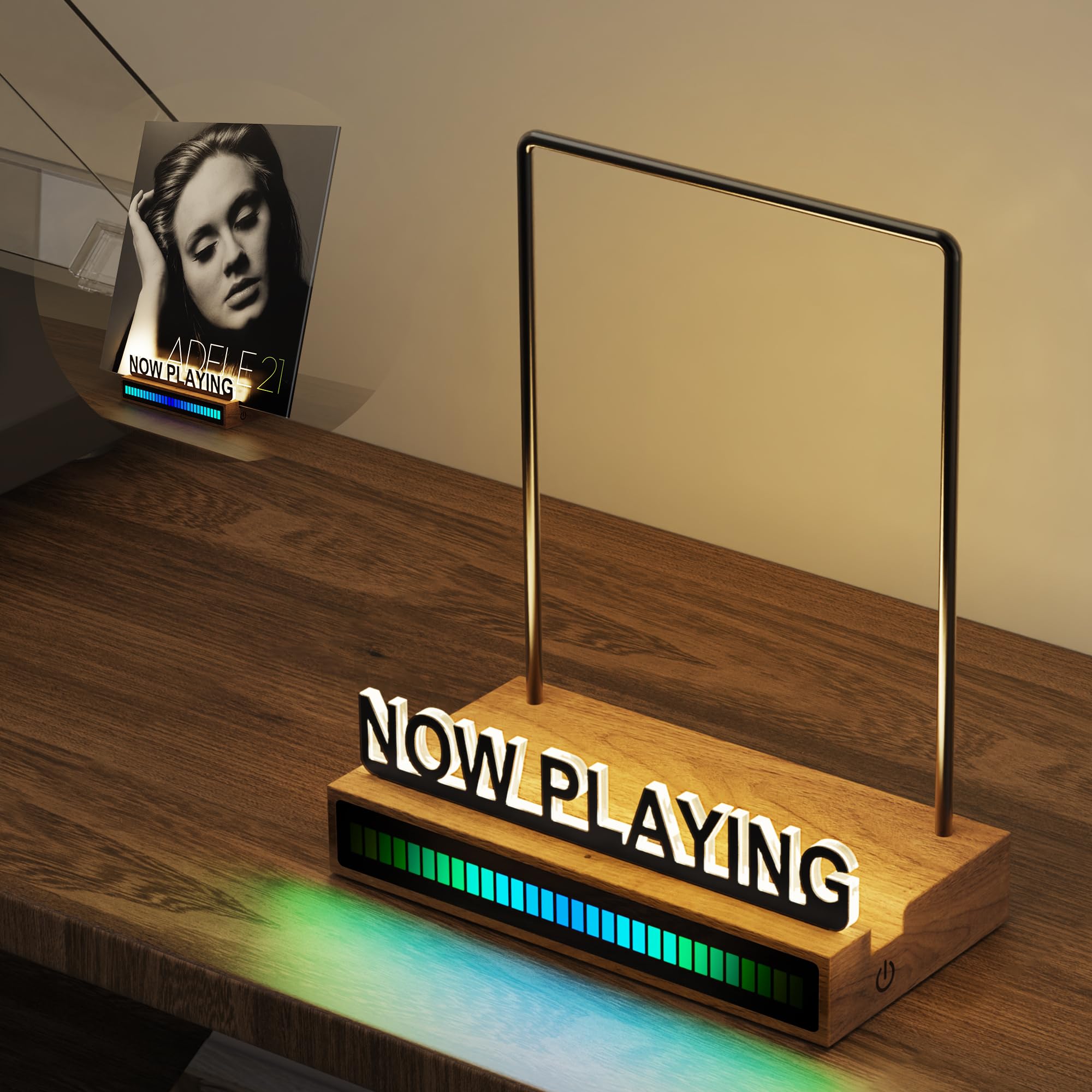 KORRTFID Now Playing - Supporto per dischi in vinile, illuminato, con controllo del suono RGB, barra luminosa ritmica, luce bianca calda con lettere acriliche a prova di impronte digitali