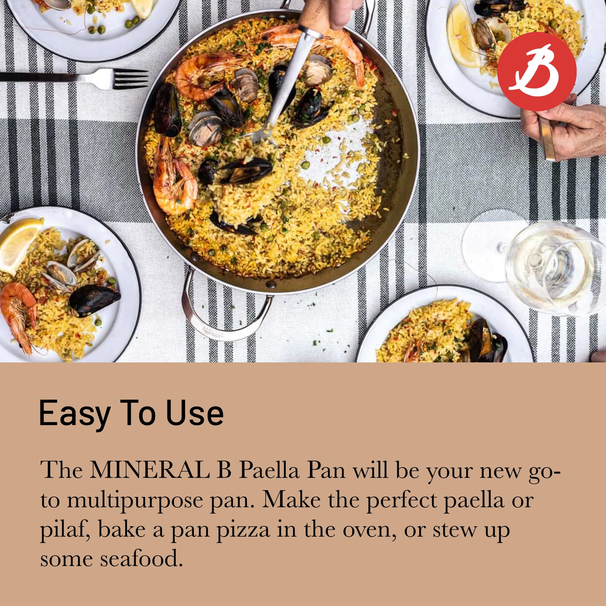 DE BUYER -5652.32 -plat a paella mineral b element 32cm | Fabriqué en France - Anti Adhérence Naturelle, Queue Rivetée et Finition à la Cire d'Abeille, Tous Feux + Flash Four