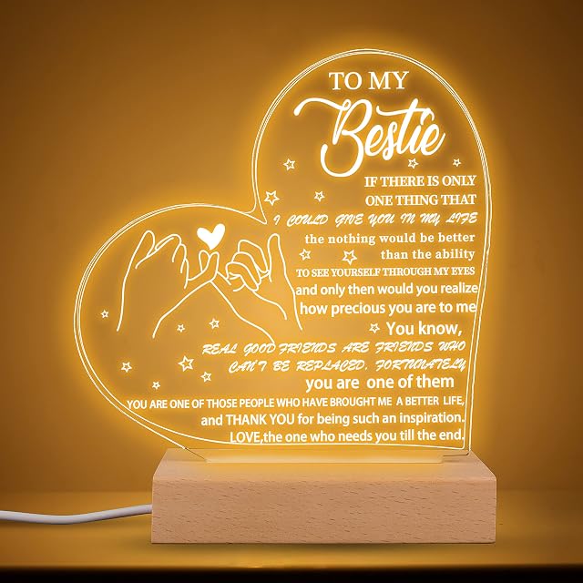 Shoppawhile Best Friend Birthday Gifts Friendship Gifts for Women Friendship Gifts for Friends Acrylic Night Light Bestie Christmas Gifts Wooden USB Lamp (Warm Yellow-to My Bestie)