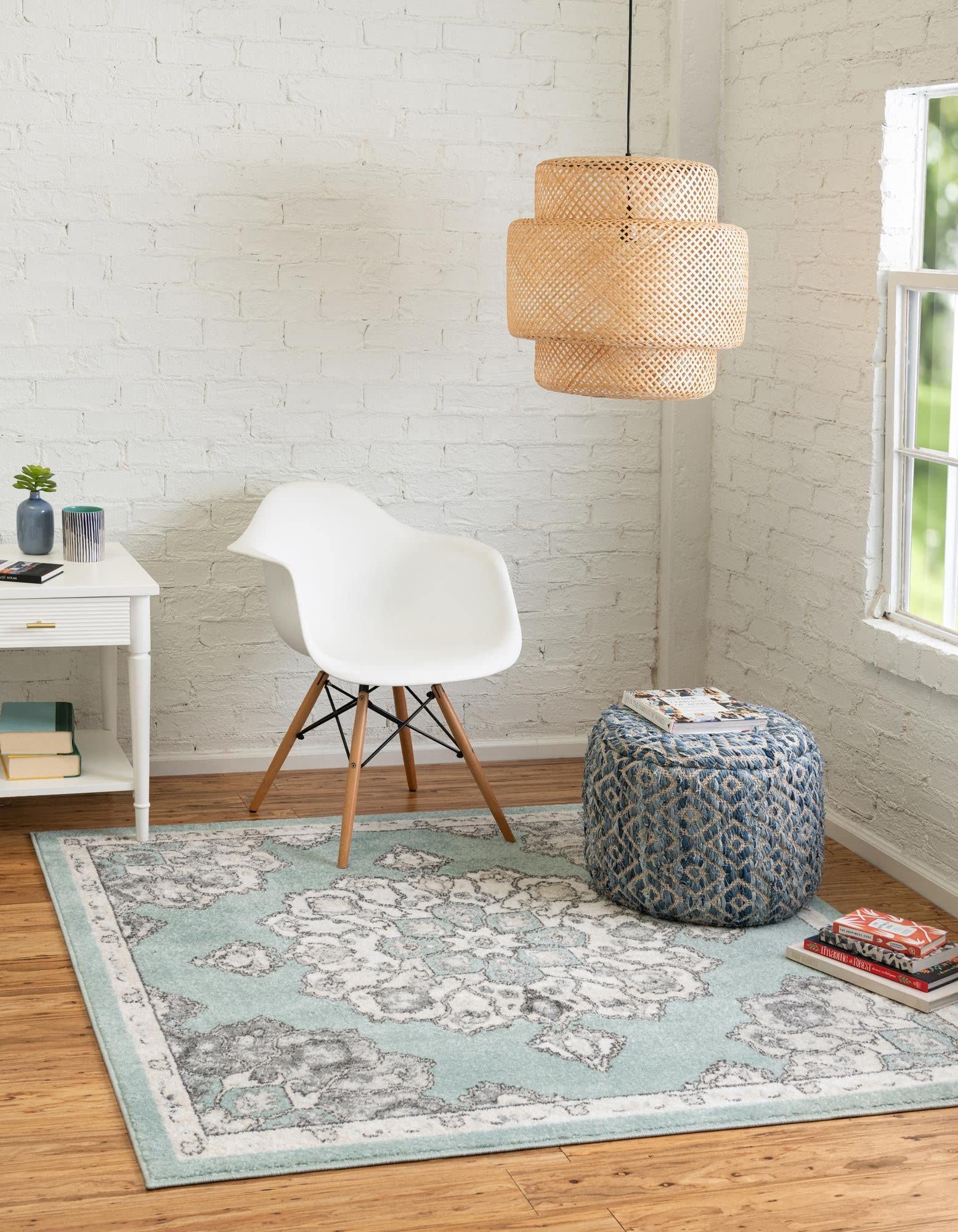 Unique Loom Parker Collection Area Rug - Kokulu (5' 1" Square, Aqua/ Beige)