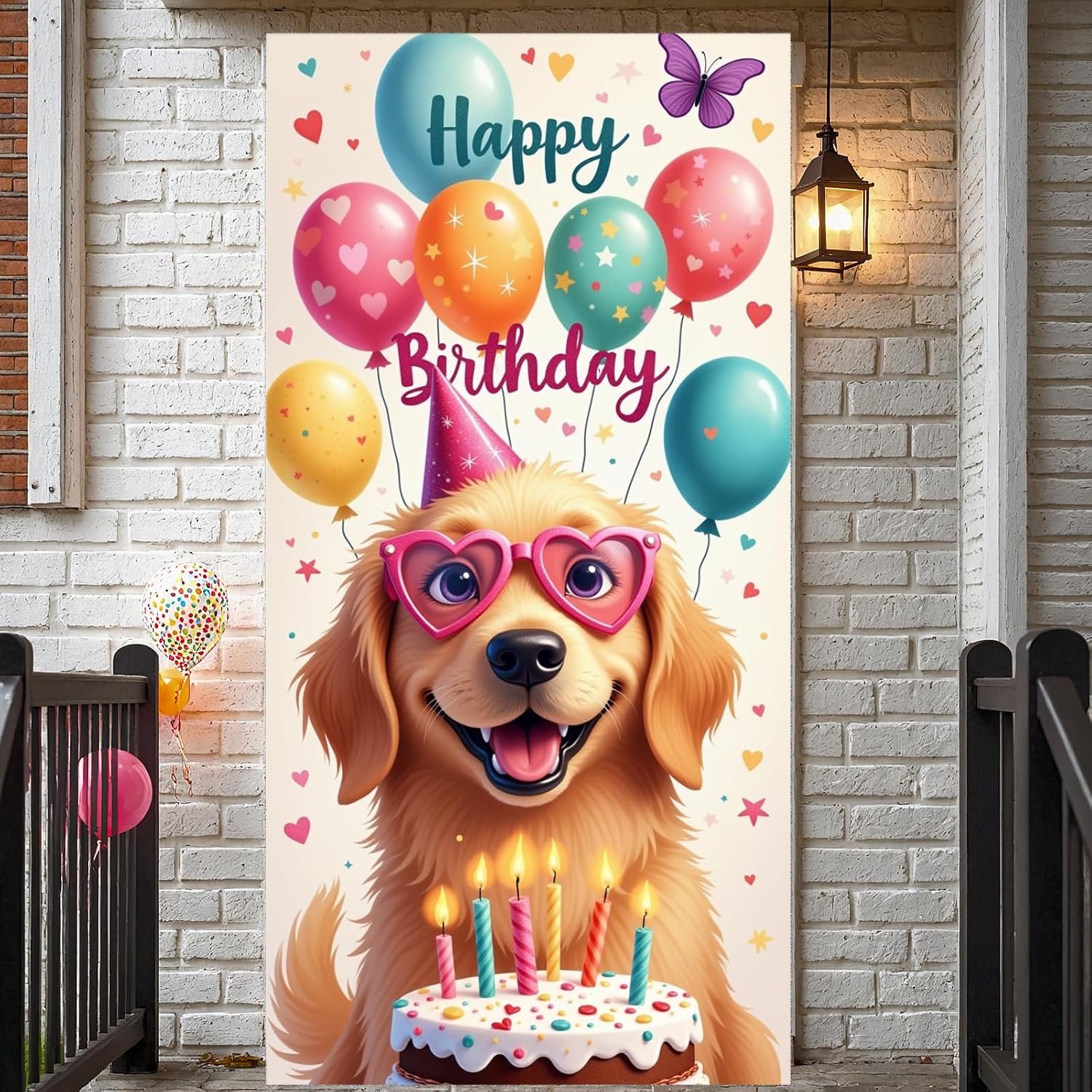 Dog Happy Birthday Door Cover Banner Decorations Colorful Birthday Party Backdrop Cover Hanging Porch Sign for Women Kids Girls Boys Men Birthday Baby Shower Newborn Party Decor Supplies