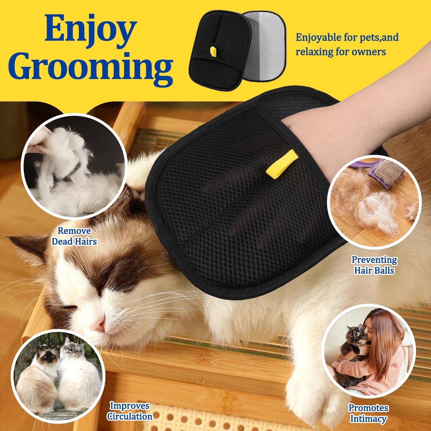 LEEWENYAN Grooming Gloves (2PCS), Pet Hair Removal Glove, Static Removal Gloves Pet Hair - Image 4